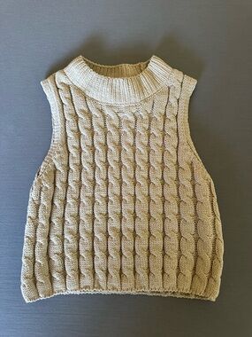 Zara Cable Knit Sleeveless Crewneck Vest in Beige